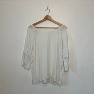 Italian White Linen 3/4 Sleeve Peasant Blouse